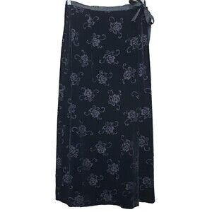 GAP Silk Blend Black Burnout Velvet Rose Pattern True Wrap Maxi Skirt Size 6